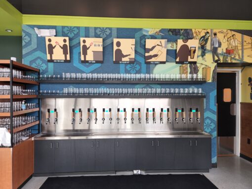 Self Serve Beer Wall with Wooden Taps